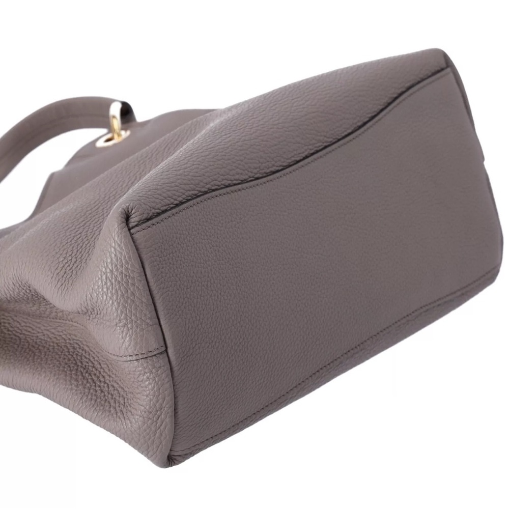 PRADA Vitello Phenix Logo Hobo Shoulder Tote Taupe Pebbled Leather 1BC051 - Picture 9 of 9